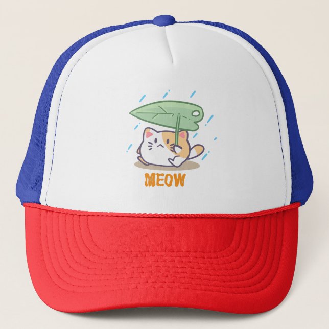 cat meow in raining amazing design  trucker hat (Front)