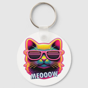 Cat Meow with sunglasses T-Shirt Key Ring