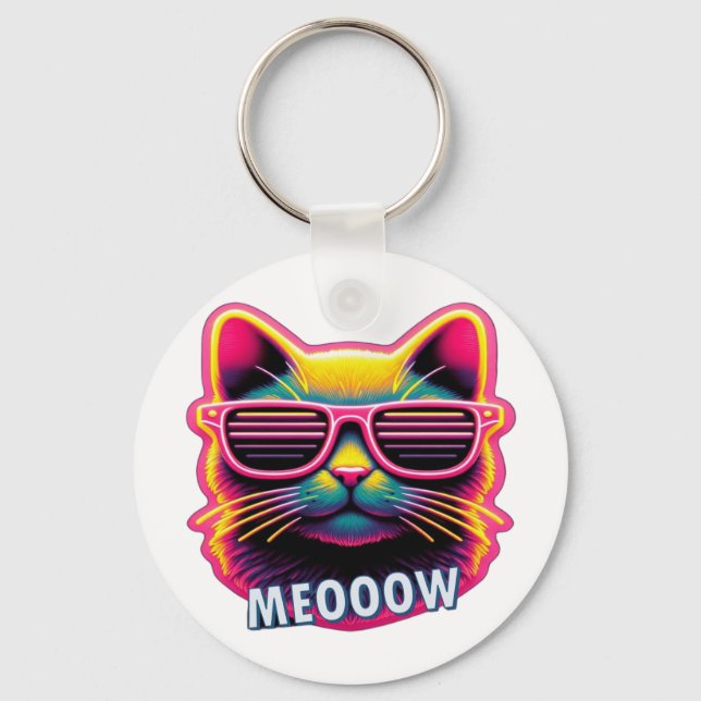 Cat Meow with sunglasses T-Shirt Key Ring (Front)