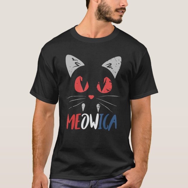 Cat Meowica 4th of July Patriotic T-Shirt (Front)