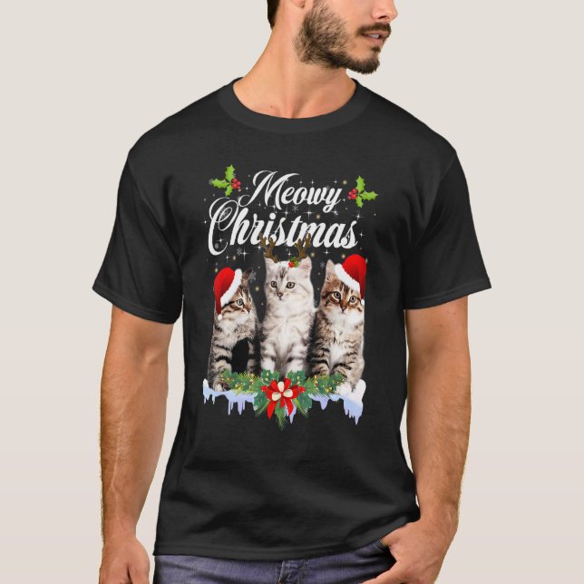 Cat Meowy Family Matching Christmas Pajamas Santa  T-Shirt (Front)