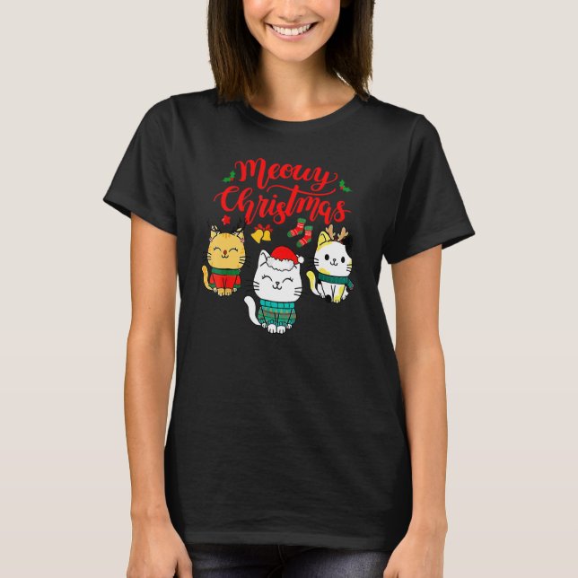 Cat Meowy Family Matching Christmas Pyjamas Santa  T-Shirt (Front)