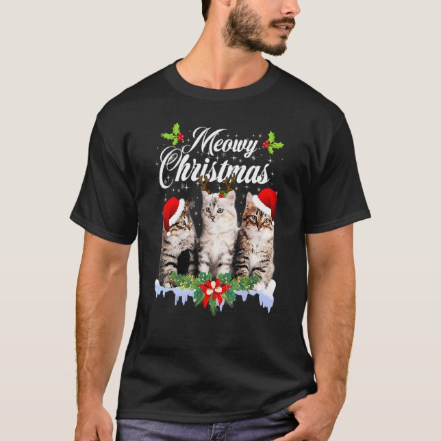 Cat Meowy Family Matching Christmas Pyjamas Santa  T-Shirt (Front)