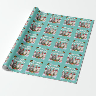 Cat Meowy Family Matching Christmas Pyjamas Santa Wrapping Paper