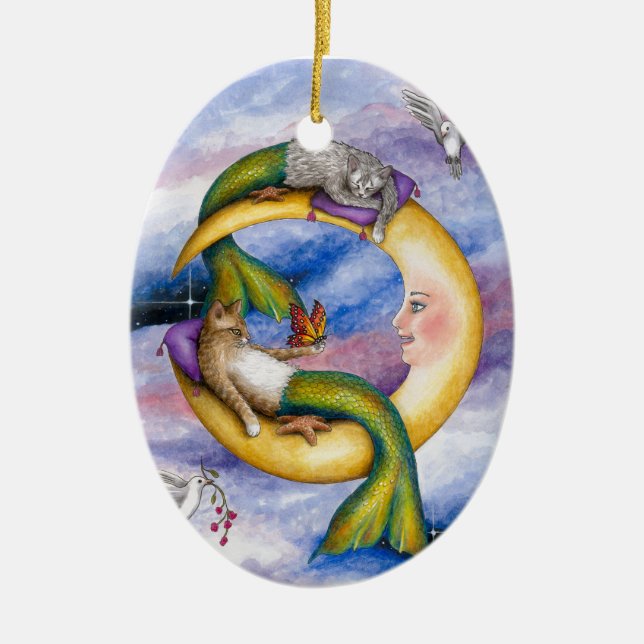 Cat Mermaid 29 Ceramic Tree Decoration (Front)