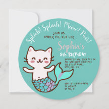 Cat Mermaid Blue Round Girl Birthday Purrmaid