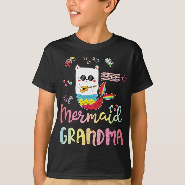 Cat Mermaid Grandma Funny Grandmother Family Match T-Shirt (Front)