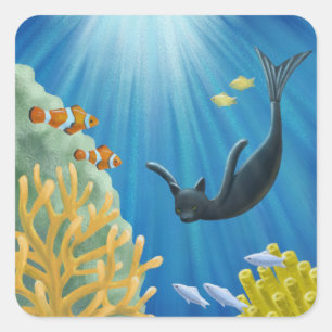 Cat Mermaid Square Sticker