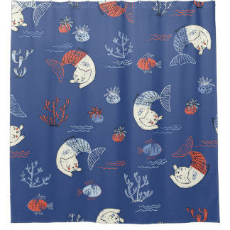 Cat mermaid, textured seamless pattern. shower curtain
