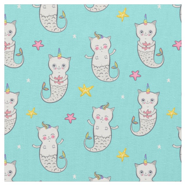 Cat Mermaids Fabric (Close Up)