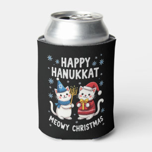 Cat Merry Christmas Happy Hanukkah Jewish Christia Can Cooler