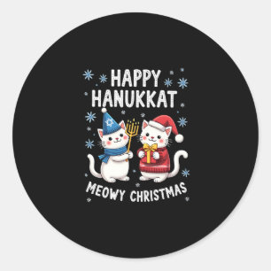 Cat Merry Christmas Happy Hanukkah Jewish Christia Classic Round Sticker