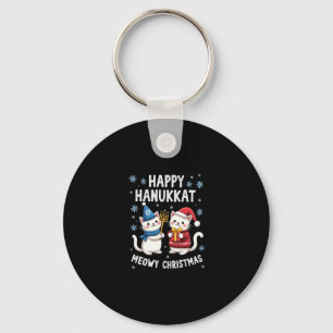 Cat Merry Christmas Happy Hanukkah Jewish Christia Key Ring
