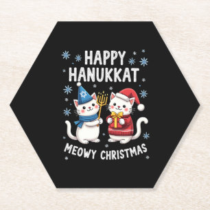 Cat Merry Christmas Happy Hanukkah Jewish Christia Paper Coaster
