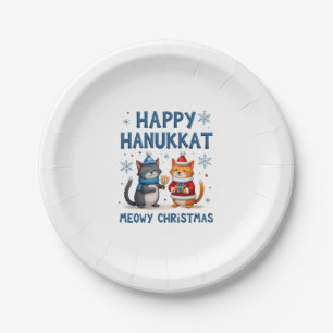 Cat Merry Christmas Happy Hanukkah Jewish Christia Paper Plate