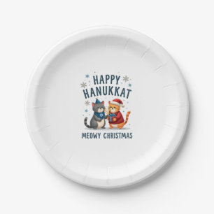 Cat Merry Christmas Happy Hanukkah Jewish Christia Paper Plate