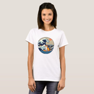 Cat Mignon Kawaii Surf Great Wave Japan funny T-Shirt