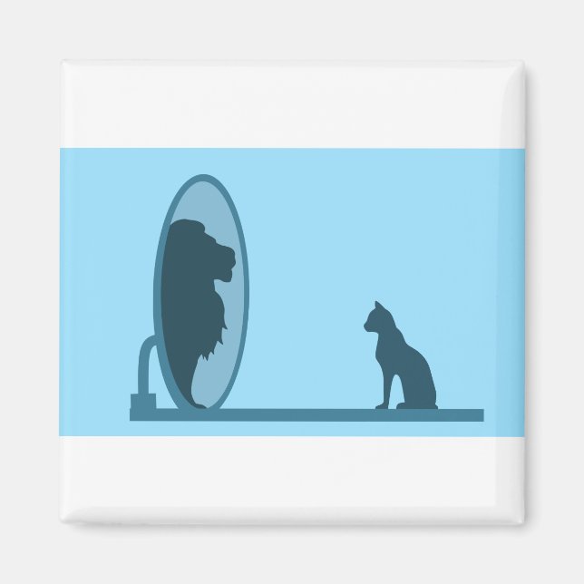 Cat Mirror Lion Reflection Confidence Motivation Magnet (Front)