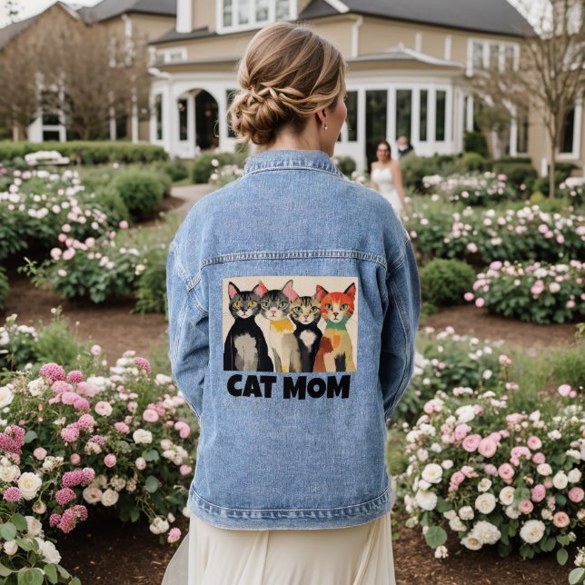 CAT MOM ART DENIM JEAN JACKET (Wedding Back)