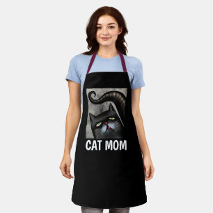 CAT MOM BLACK CAT ART KITCHEN APRONS
