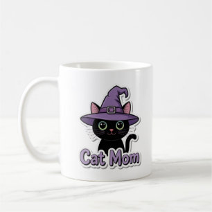 Cat Mom Black Cat Witch Hat Cute Coffee Mug Cat Lo