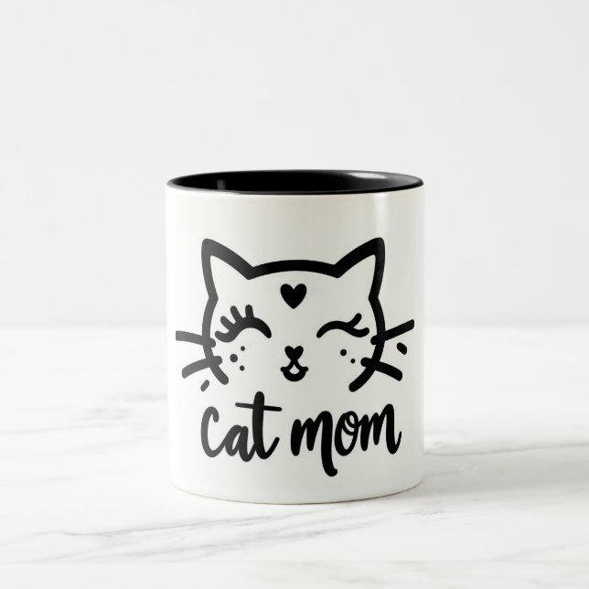Cat Mom black Two-Tone Coffee Mug (Center)