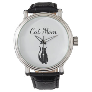 Cat Mom Cartoon Black Cute Winking Kitty Drawing Watch
