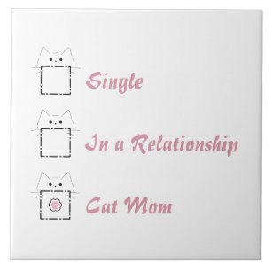 Cat Mom Cute Cat White & Pink Ceramic Tile