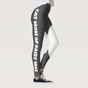 Cat Mom Cute Pet Name Dark Grey White Custom Made Leggings
