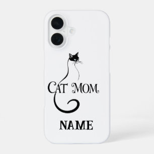 Cat Mom , Elegant Minimalist Black Cat Typography  iPhone 16 Case