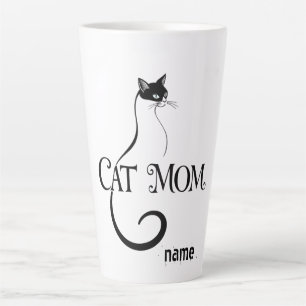 Cat Mom ,Elegant Minimalist Black Cat Typography Latte Mug