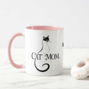 Cat Mom ,Elegant Minimalist Black Cat Typography Mug