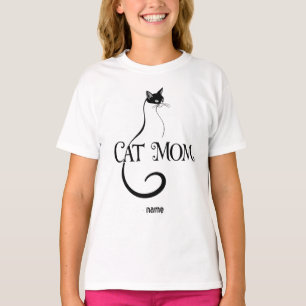 Cat Mom ,Elegant Minimalist Black Cat Typography  T-Shirt