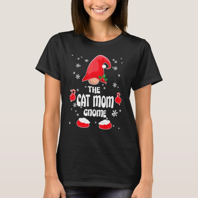 Cat Mom Gnome Family Matching Christmas Pajama T-Shirt (Front)