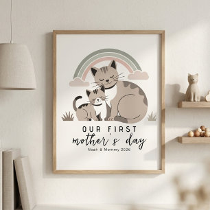 Cat Mom Kitten First Mother’s Day Pastel Nursery Poster