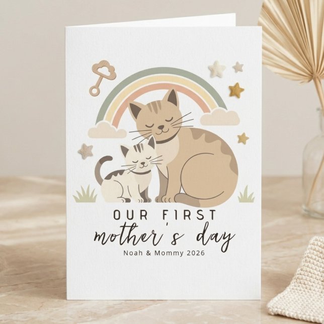 Cat Mom Kitten First Mother’s Day Soft Pastel Card (Creator Uploaded)