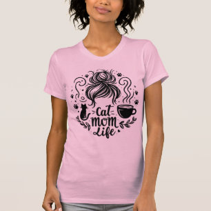 Cat Mom Life Messy Bun Coffee And Cats Tee