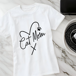 Cat Mom Modern Playful Heart and Fun Typography T-Shirt