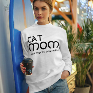 Cat Mom Pet Lover Funny Quote Cute Black And White Sweatshirt