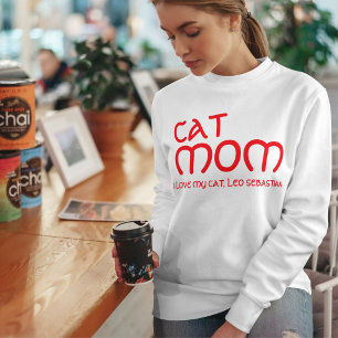Cat Mom Pet Lover Funny Quote Cute Red And White Sweatshirt