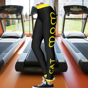 Cat Mom Pet Lover Script Quote Yellow Black Custom Leggings