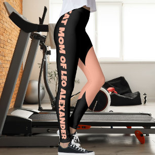 Cat Mom Pet Name Black Peach Fun Customized Text Leggings