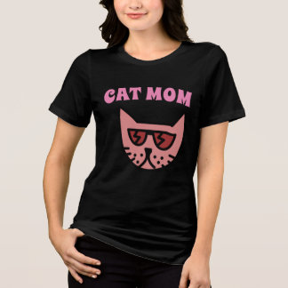CAT MOM PINK & BLACK LADIES T-SHIRT Tri-Blend SHIRT
