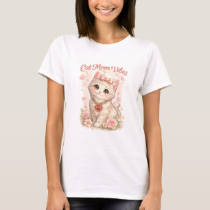 Cat Mom Vibes Cute Kitten Shirt – Soft Floral Cat 