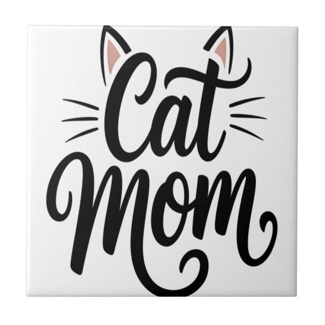 Cat Mom Whiskers and Ears Tile (Front)