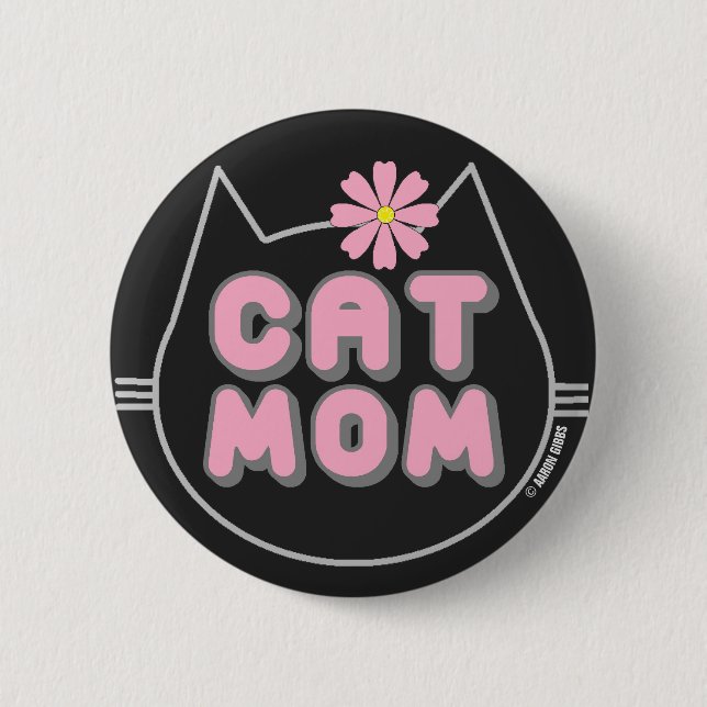 CAT MOM with Pink Flower button (Front)