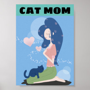 CAT MOM WOMAN GIRL AND CAT ART POSTER