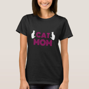 Cat Mom Womens Tshirts with White Cat Silhouette