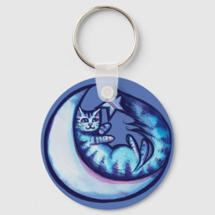 Cat Moon Caturday Star Art Purple MoonCat Key Ring