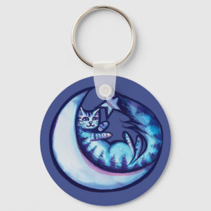 Cat Moon Caturday Star Art Purple MoonCat     Key Ring